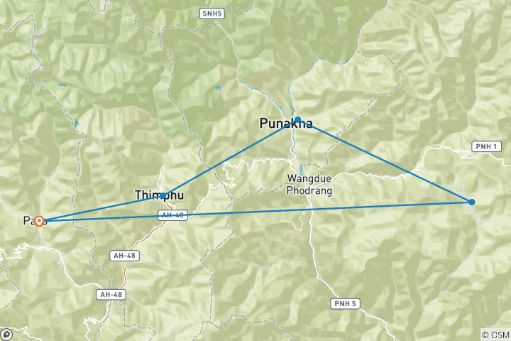 Carte du circuit Premium Bhoutan