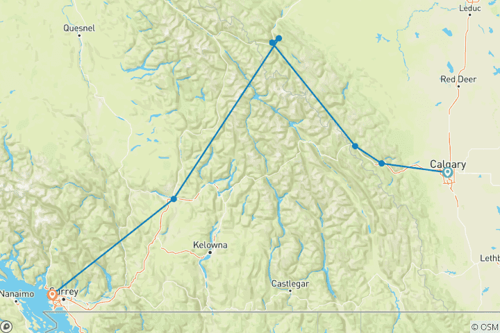 Carte du circuit Le Canada et les Montagnes Rocheuses -