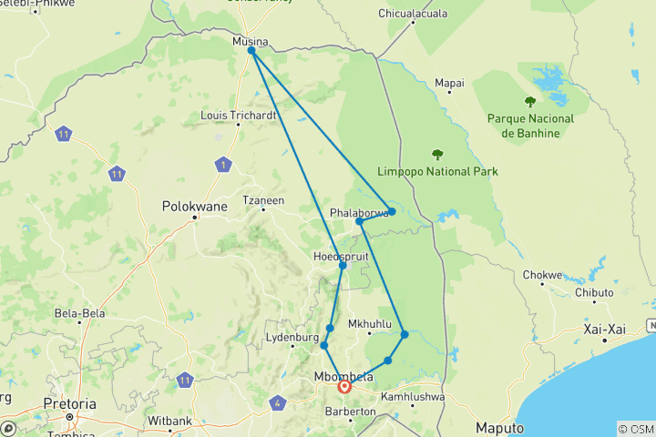 Map of 7-Day Kruger: North to South Expedition