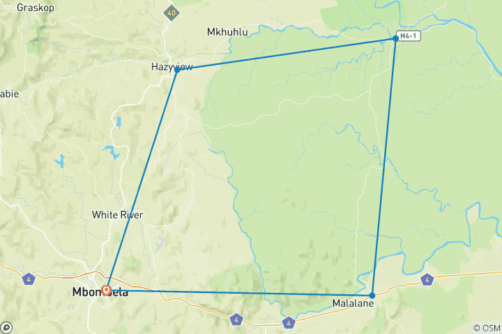 Kaart van 4-daagse Kruger Safari Expeditie