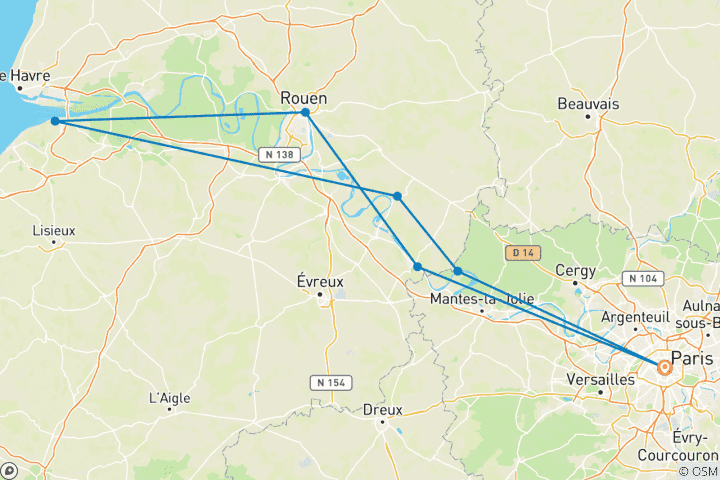 Carte du circuit Sensations festives de la Seine et de la Normandie avec Paris 2027 - 10 jours (7 destinations)