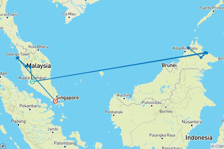 Carte du circuit Circuit familial de 12 jours en Malaisie, à Bornéo et à Singapour