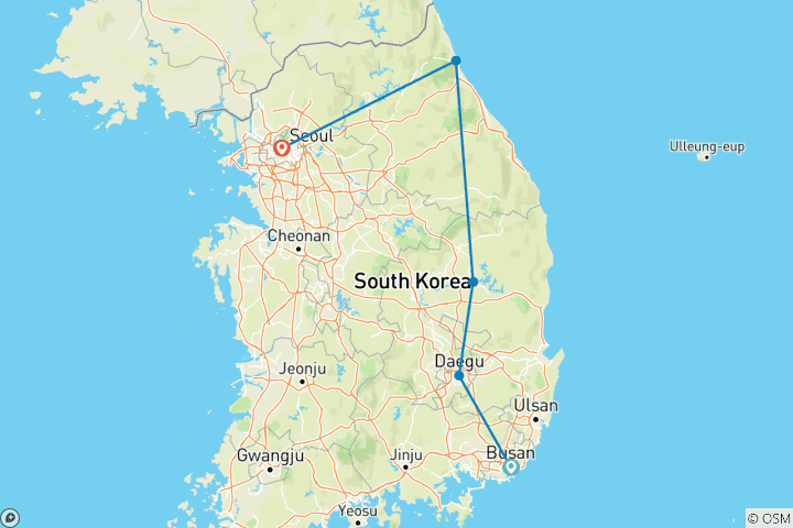Carte du circuit 9 jours de vacances personnalisées en Corée du Sud, départ quotidien et guide privé
