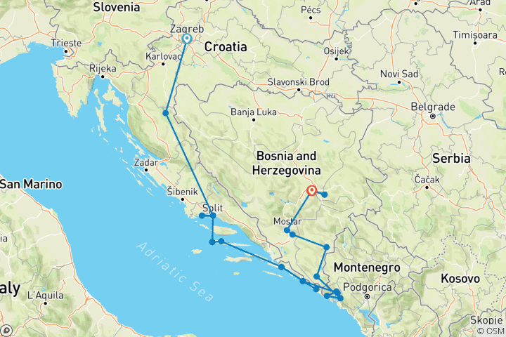 Carte du circuit Voyages : Découvrez la côte des Balkans National Geographic
