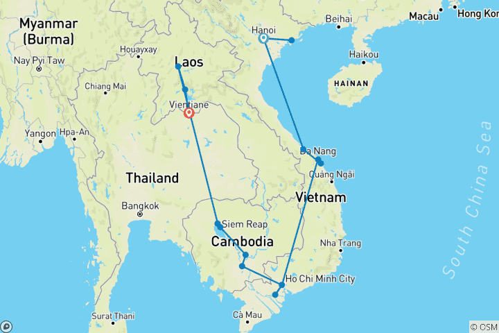 Kaart van Vietnam, Cambodja & Noord-Laos - 18 dagen