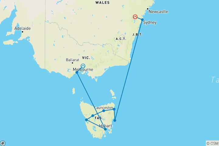 Kaart van Ontdekkingstocht langs de oostkust van Australië