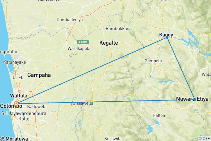 Kaart van 4 Dagen Prachtig Sri Lanka