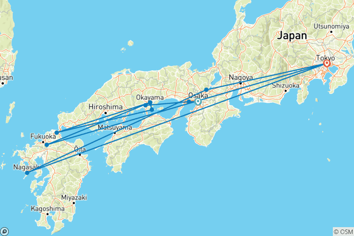 Carte du circuit Trésors du sud du Japon 2026