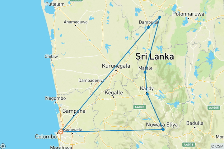 Kaart van 5 Dagen Sri Lankaans Avontuur