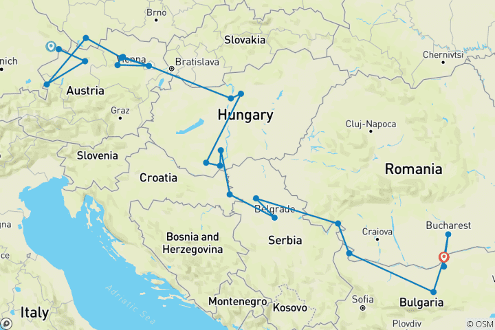 Carte du circuit Grande croisière sur le Danube (croisière viticole) 2027