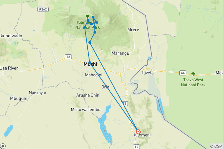 Map of Climb mt.Kilimanjaro via Umbwe Route 6 Days