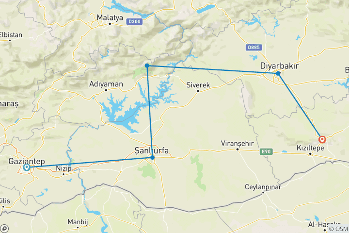 Mapa de Excursión de 7 días por la Mesopotamia Histórica