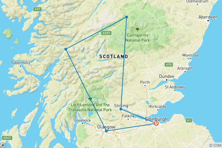 Karte von Schottland Rundreise - 8 Tage auf den Spuren von Outlander