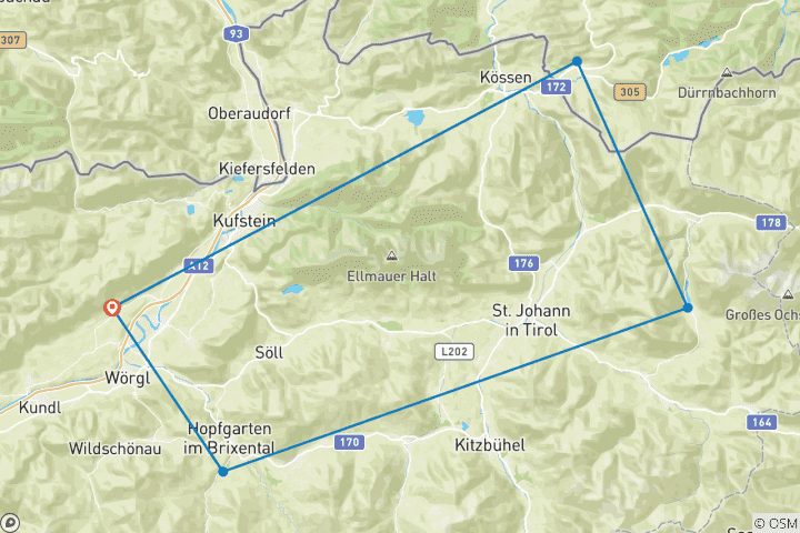 Karte von Rund um den Wilden Kaiser ohne Gepäcktransfer