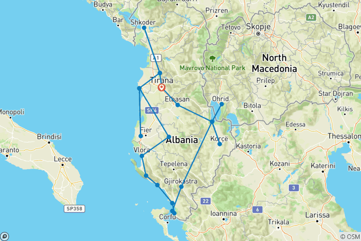 Karte von Faszinierendes Albanien (22 Destinationen)