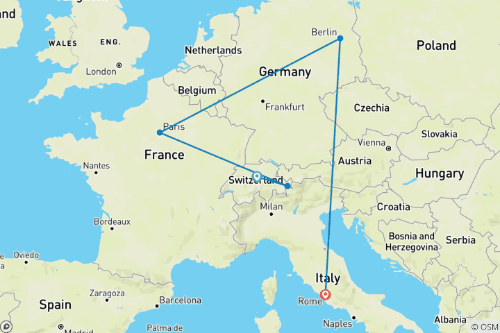 Carte du circuit Aventure Euro After-Prom 15 jours/14 nuits