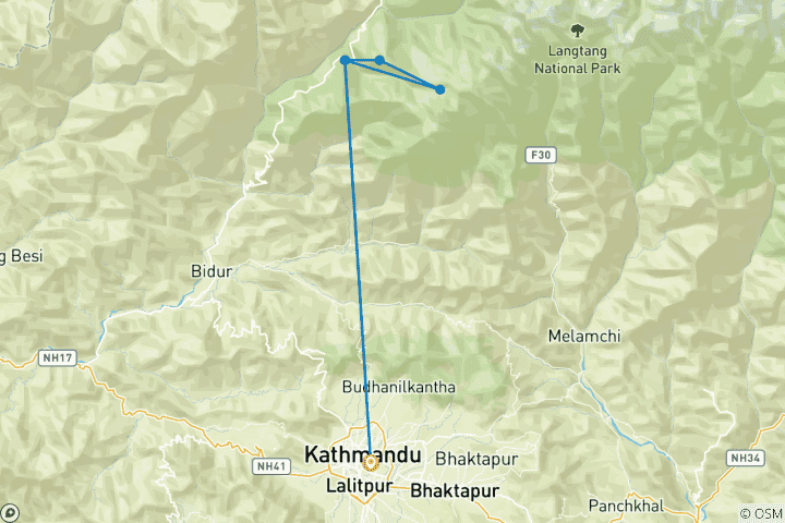 Map of 3 Days Gosaikunda Trek from Kathmandu