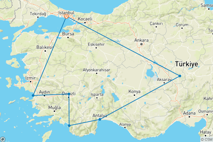 Kaart van 15 Dagen De Cirkel van Turkije (privégids en chauffeur)Familiareis - Aanpasbaar