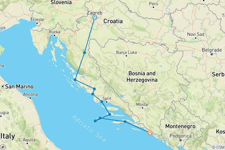 Kaart van Tijdloos Dalmatië land & cruise