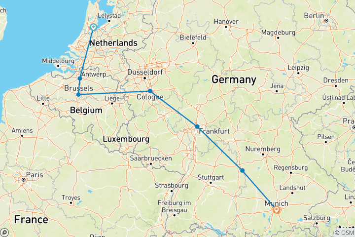 Carte du circuit Oktoberfest (Road Trip To Oktoberfest, Start Amsterdam)