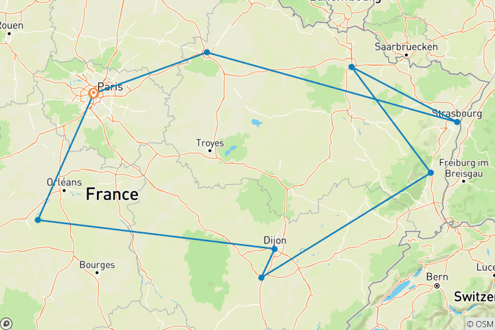 Carte du circuit Marchés de Noël français 35 à 45 (35 à 45)