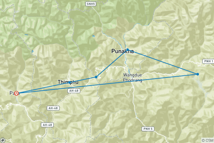 Map of Essenz von Bhutan - 8 Tage Eine private Reise durch Thimphu, Punakha, Gangtey & Paro