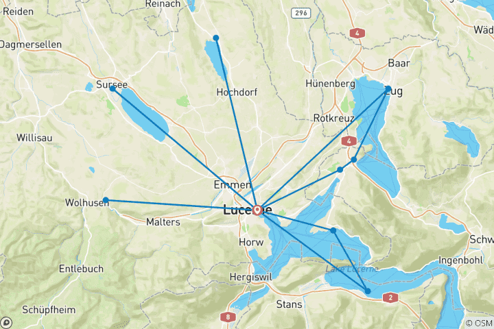 Carte du circuit Vacances à vélo Centre tour Lucerne