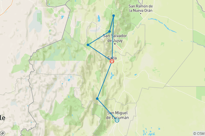 Mapa de Argentina: Tucumán, Salta, Jujuy, Cafayate, Purmamarca, Humahuaca + Hornocal - 8 días