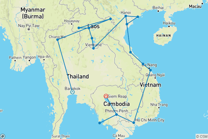 Karte von 38-tägiges Abenteuer der großen Südostasien-Runde