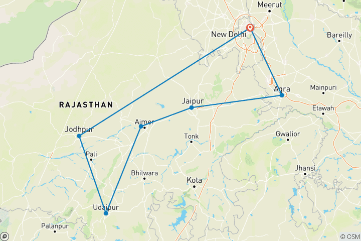 Mapa de Clásico del Norte de la India 12 días - One Life Adventures