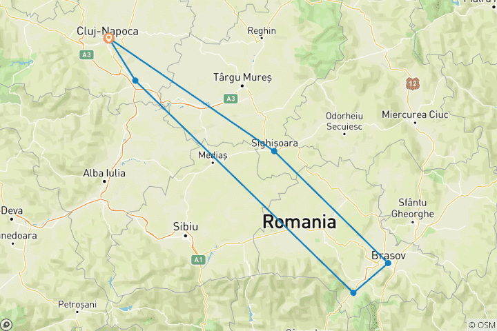 Mapa de Excursión privada de 3 días por Halloween en Transilvania con 2 grupos, saliendo de Cluj-Napoca