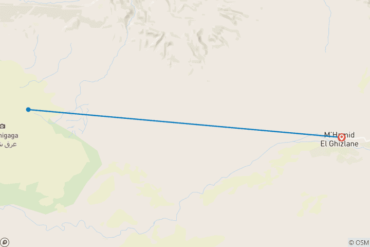 Kaart van Nachtelijke woestijnervaring van Mhamid naar Erg Chigaga
