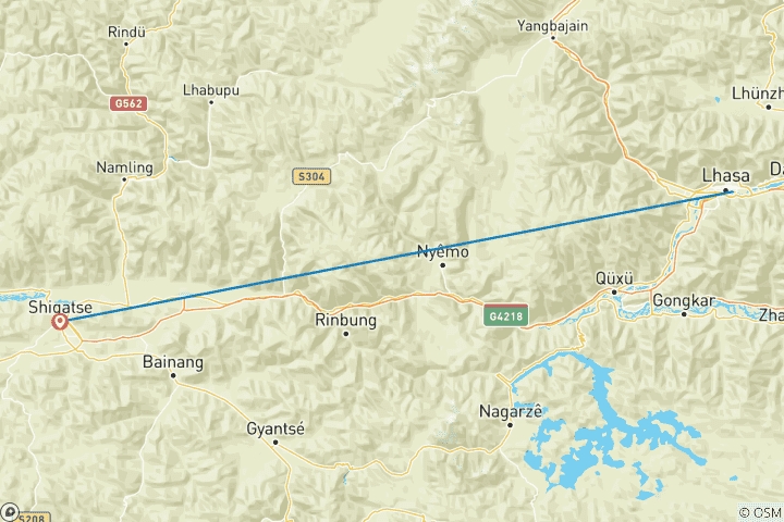 Map of 9 Days Classic Tibet With Lhasa Small Group Tour (Max 15) | Western China Package Adventure