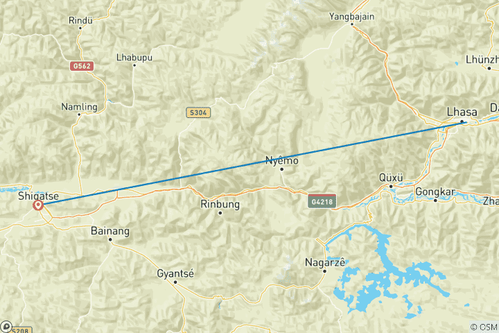 Mapa de 9 Días Tíbet Clásico Con Lhasa Viaje en Grupo Reducido (Máx. 15) | Paquete Aventura China Occidental