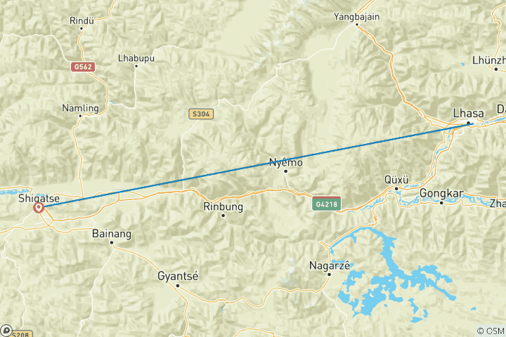 Karte von 9 Tage Klassisches Tibet mit Lhasa Kleingruppenreise (Max 15) | Westchina Paket Abenteuer