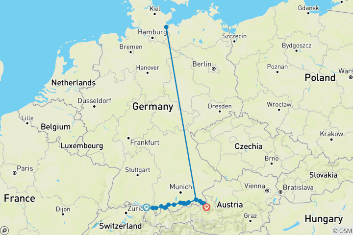 Kaart van Bodensee - Königssee: meren, kastelen en panoramisch uitzicht (12 dagen)