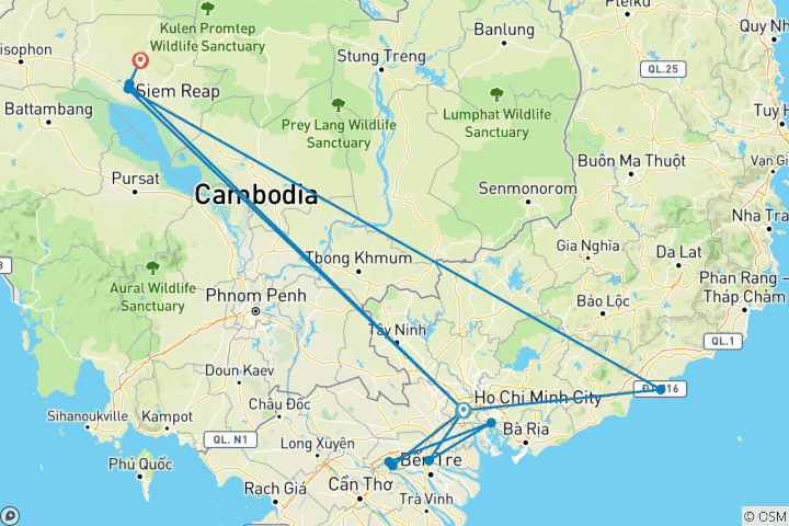 Map of Silvester in Südvietnam und Kambodscha (13 Tage)