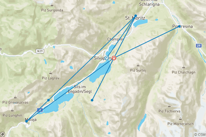 Karte von Das Oberengadin gemütlich erwandern: die Bergwelt von St. Moritz (7 Tage)