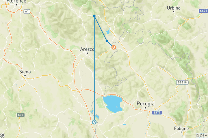 Carte du circuit Via Francigena - de Chiusi à Città di Castello (6 jours)