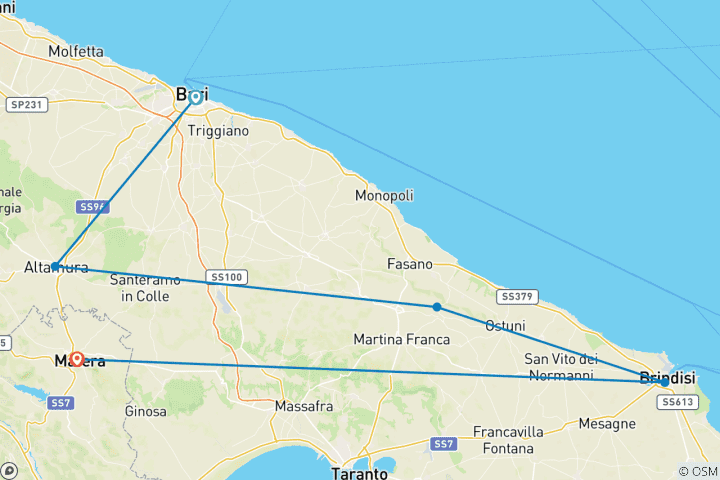 Carte du circuit Pouilles - Cammino Materano (7 jours)