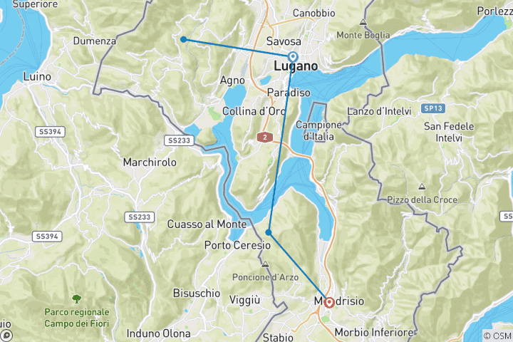 Carte du circuit Sentiero Lago di Lugano - L'ivresse des hauteurs tessinoises (10 jours)