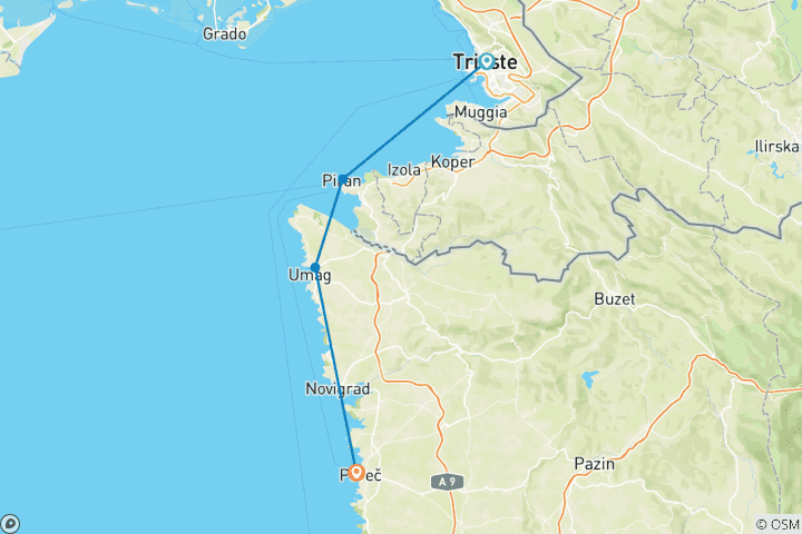 Karte von Kurzurlaub Triest - Porec (5 Tage)