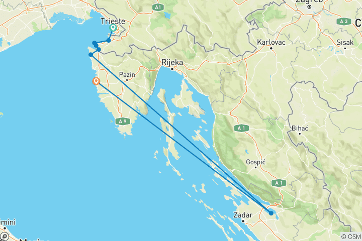Karte von Kurzurlaub Triest - Porec (5 Tage)