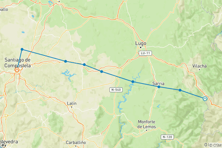Map of French Way of St. James - From O Cebreiro to Santiago 10 Days
