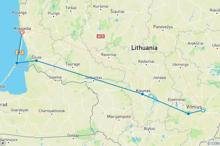 Karte von Radtour in Litauen - von der Hauptstadt zur Ostsee (8 Tage)