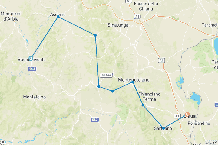 Karte von Etruskerstraße - von Buonconvento nach Chiusi (8 Tage)