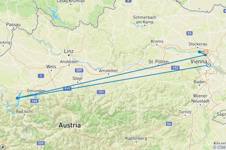 Carte du circuit Voyage en étoile à Vienne - Un voyage à vélo à travers l'ancienne ville impériale et ses environs (6 jours)
