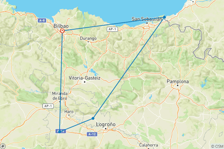 Kaart van La Rioja & Baskenland - begeleide fietstocht (8 dagen)