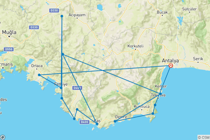 Karte von Die schönsten Etappen des Lykischen Weges (15 Tage)