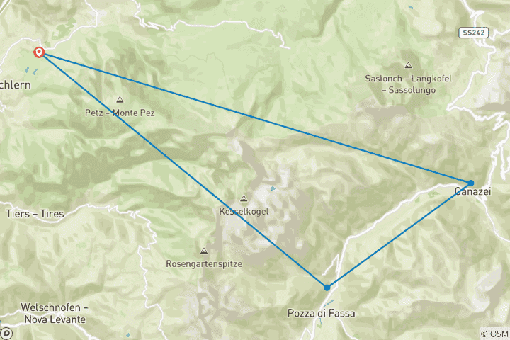 Map of Dolomites Ronda 1 6 Days